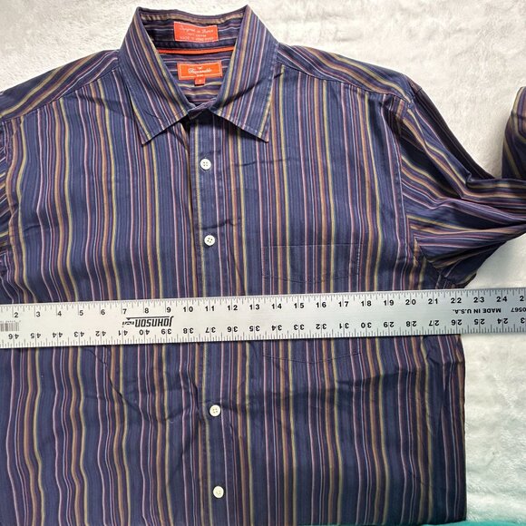 Faconnable Jeans Mens Striped Long-Sleeve Button-Up Shirt Medium Blue Cotton - Picture 6 of 7